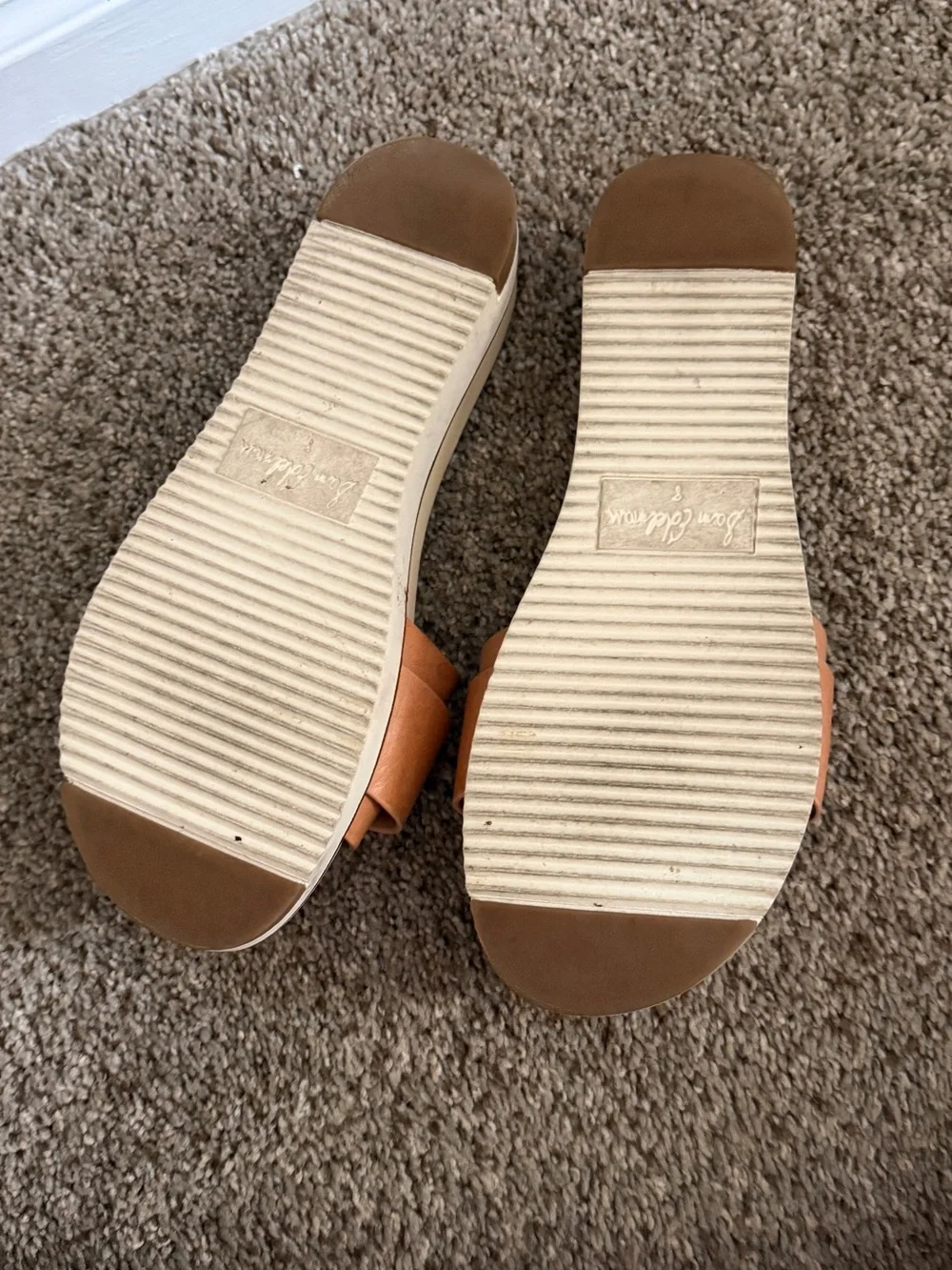 Sam Edelman Tan Leather Slide Sandals with Cream Buckles